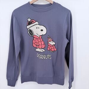 NWT Peanuts Snoopy Woodstock Puffer Jacket Blue Graphic Crewneck Sweatshirt XS